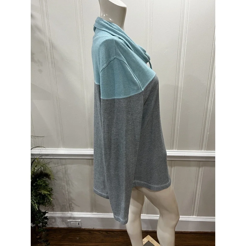 T by Talbot's Teal/Gray Colorblock Cowl Neck Pullover Tunic Top Size XL EUC